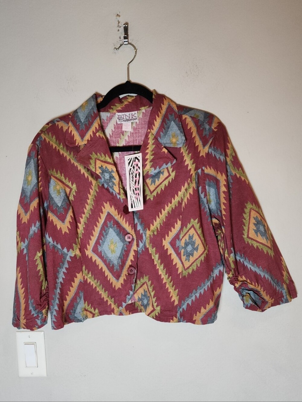 NWT VTG Pink Cattlelac Button Shirt Shacket Jacket Aztex Western Southwestern L